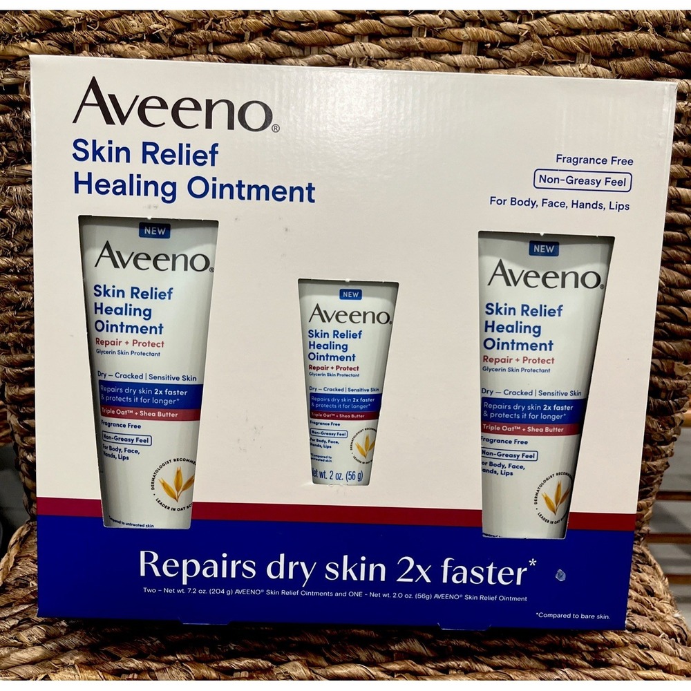 3 AVEENO Skin Relief Healing Ointments Lotions 2- 7.2oz 1- 2oz Oats Shea Butter